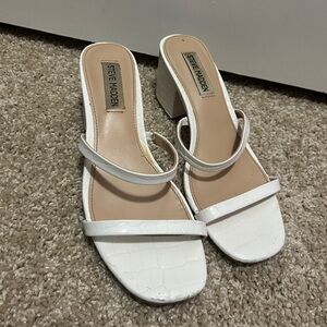 Steve Madden White Croc-Embossed Double Strap Block Heel Sandals